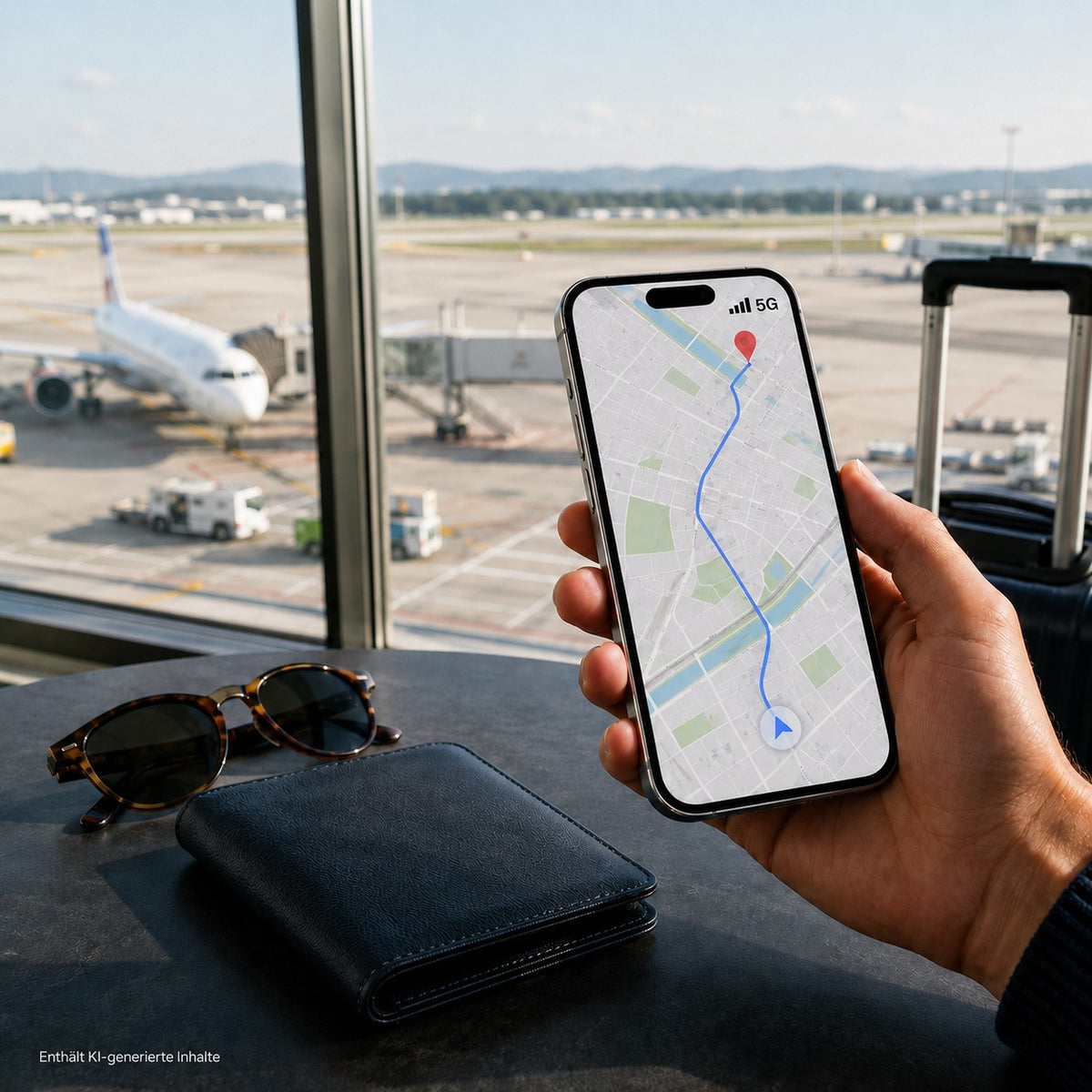 Smartphone with navigation right after landing