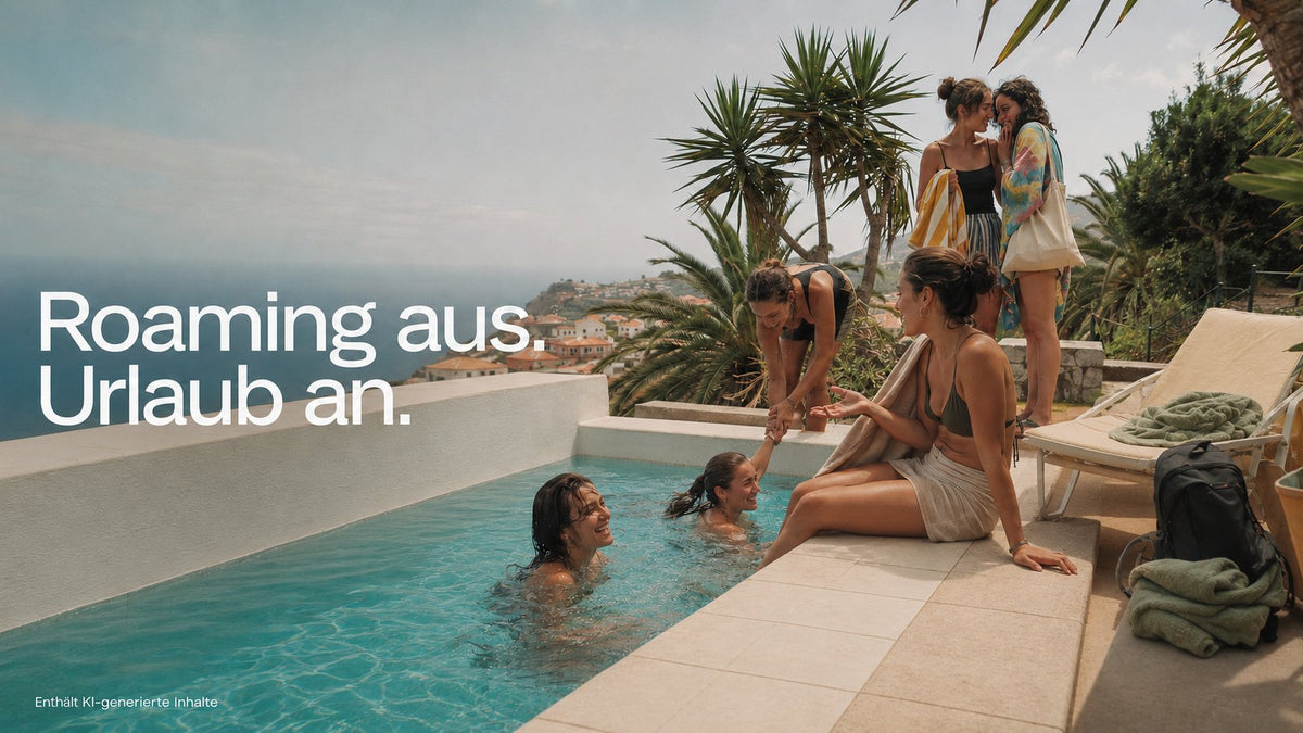 Freundinnen genießen den Urlaub am Pool über dem Meer – Roaming aus, Urlaub an